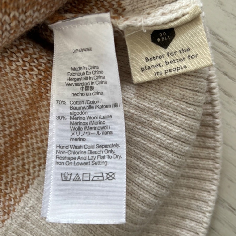 Madewell Windowpane Turtleneck Sweater Cream Tan Merino Wool Blend M - Picture 6 of 9
